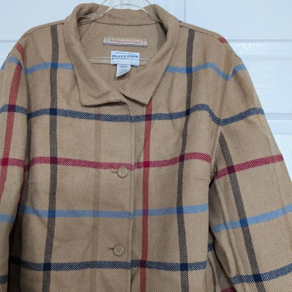 Pendleton Check Reversible Jacket Womens Size Large Beige Wool Blend Windowpane
